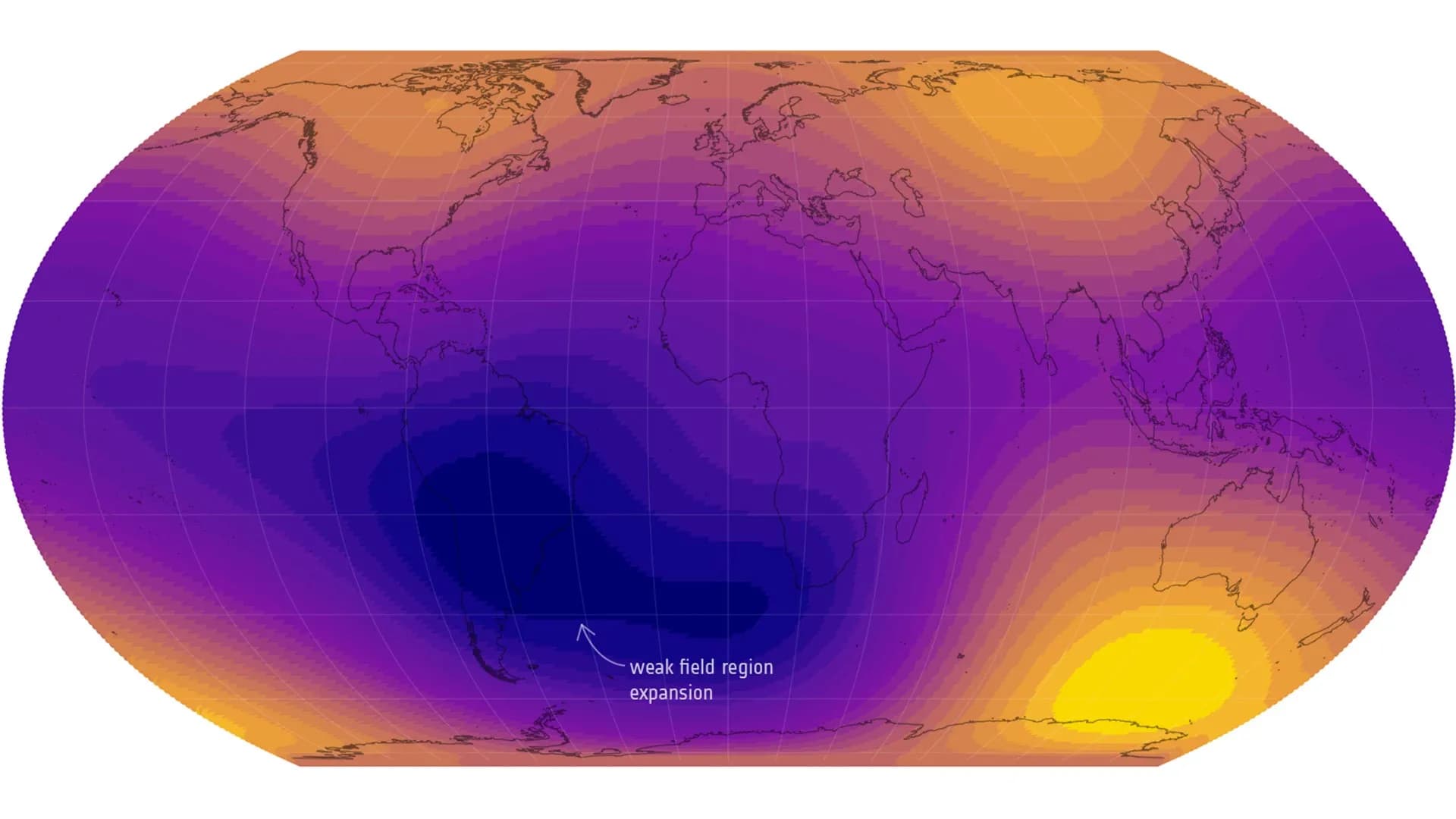 A giant weak spot in Earth’s magnetic field is now half the size of Europe